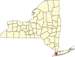 Map of New York highlighting Queens County